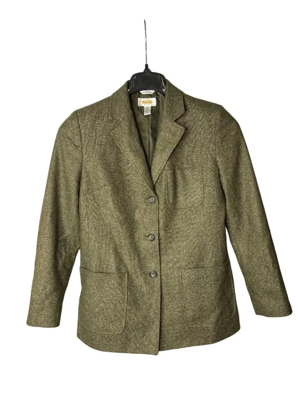Talbots Petites Blazer Size 4P Lined Green Vintage 90s Wool Silk Nylon Italian
